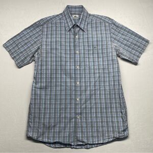 Lacoste Blue Plaid Button Up Short Sleeve Shirt Size 40